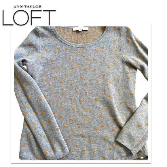 ANN TAYLOR LOFT WOMENS GOLD PULLOVER SWEATER | GREY W/ GOLD POLKA DOTS | SIZE S - Picture 5 of 9
